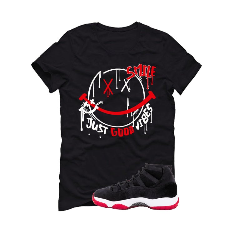 Air Jordan 11 Bred Velvet Black T-Shirt (Smile)| illcurrency product image 2