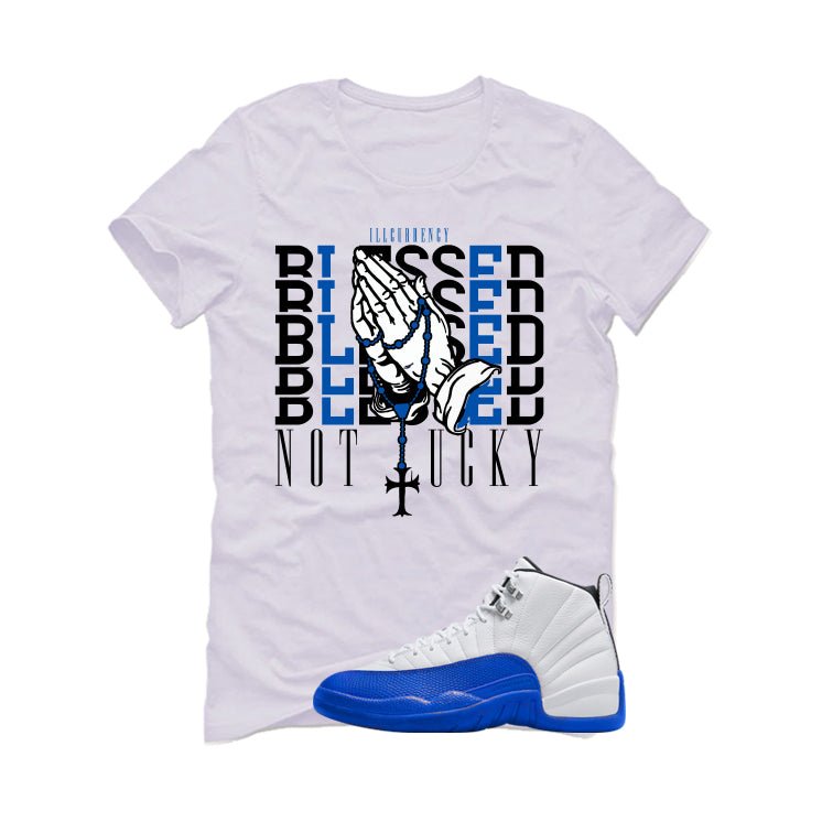 Air Jordan 12 Blueberry White T-Shirt (Blessed not lucky) product image 2