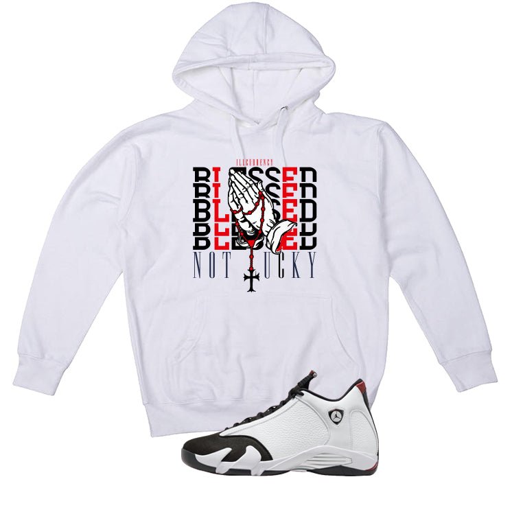Air Jordan 14 Black Toe White T-Shirt (Blessed not lucky) product image 3