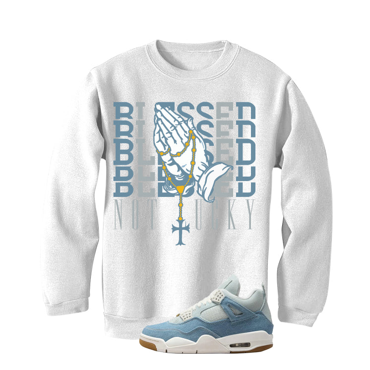 Air Jordan 4 Denim Worn Blue White T-Shirt (Blessed not product image 4