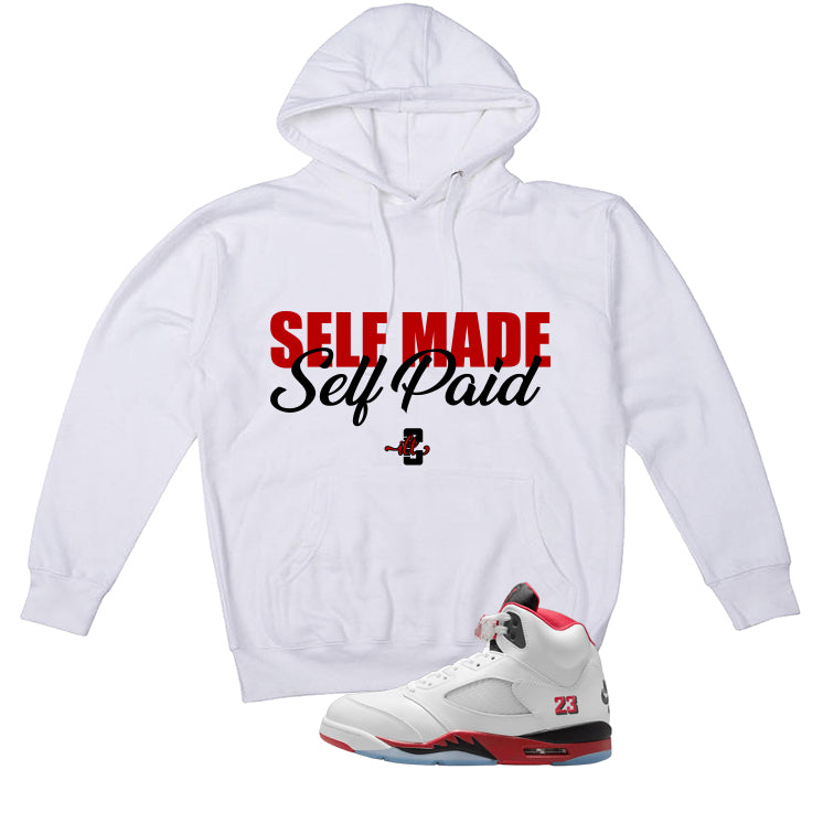 Air Jordan 5 Fire Red Black Tongue White T-Shirt (Self Made product image 3
