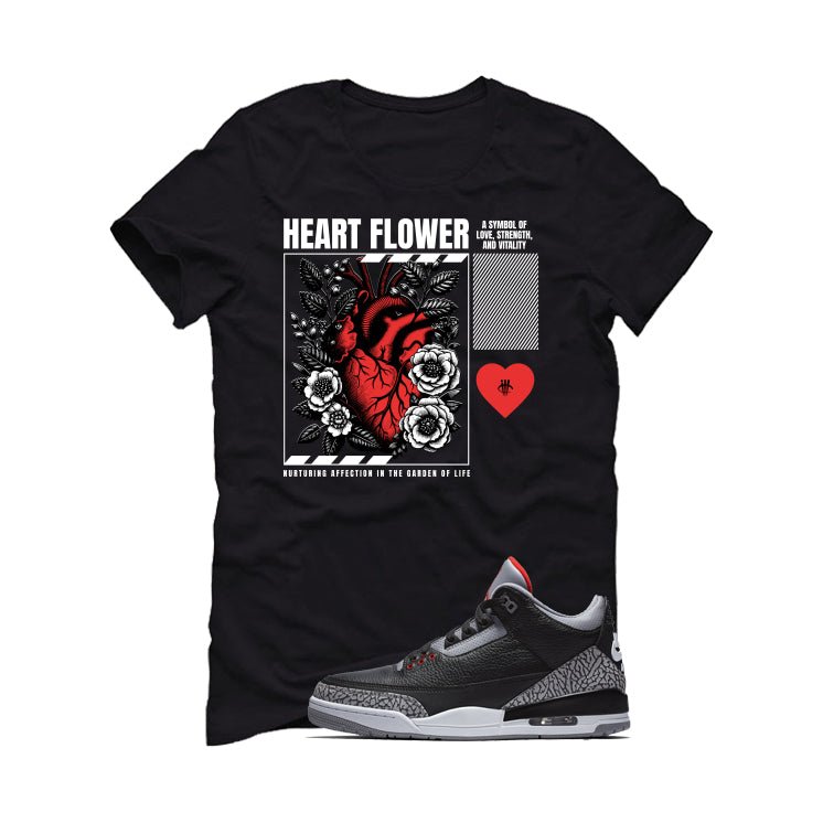 Air Jordan 3 Black Cement T-Shirt (Heart Flower) product image 2