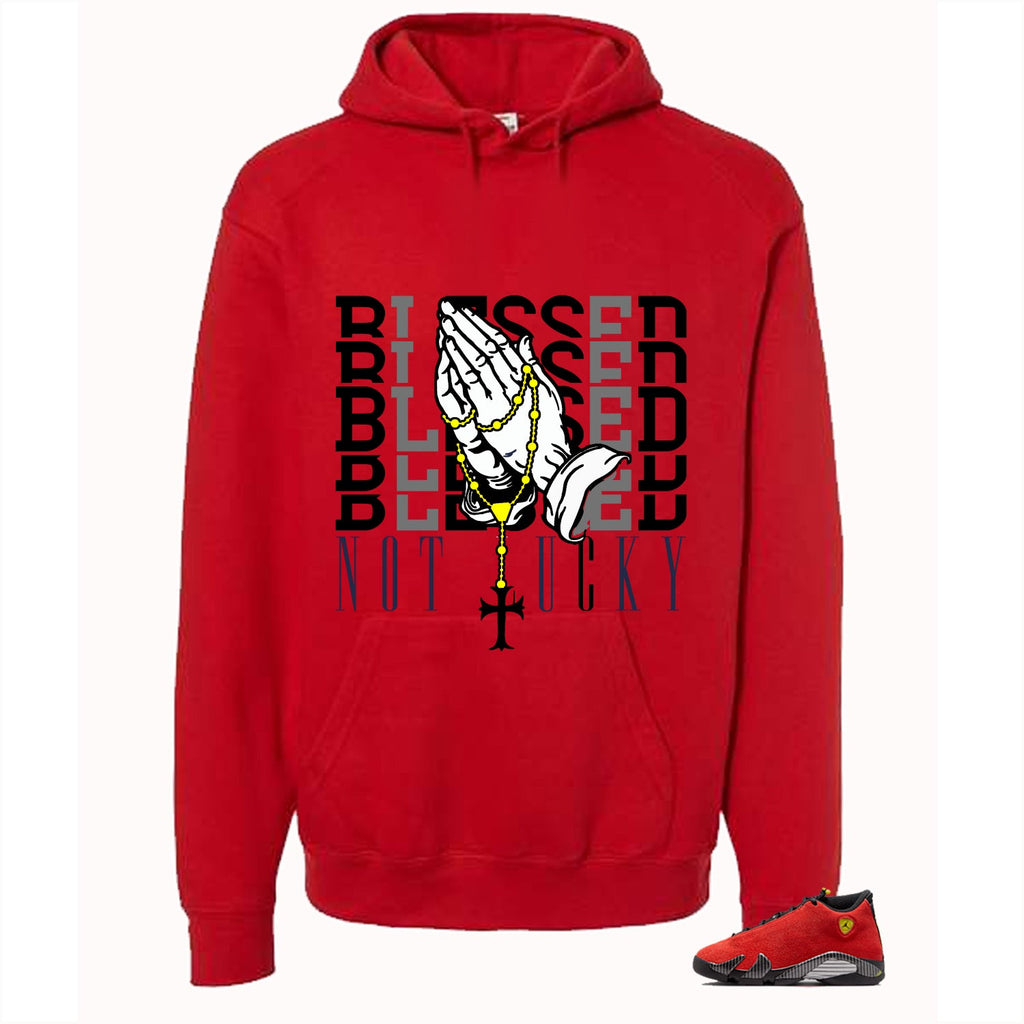 Air Jordan 14 Ferrari Red T-Shirt (Blessed not lucky) product image 3