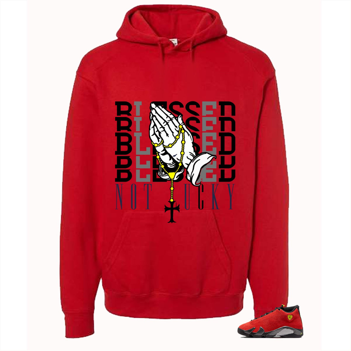 Air Jordan 14 Ferrari Red T-Shirt (Blessed not lucky) product image 3