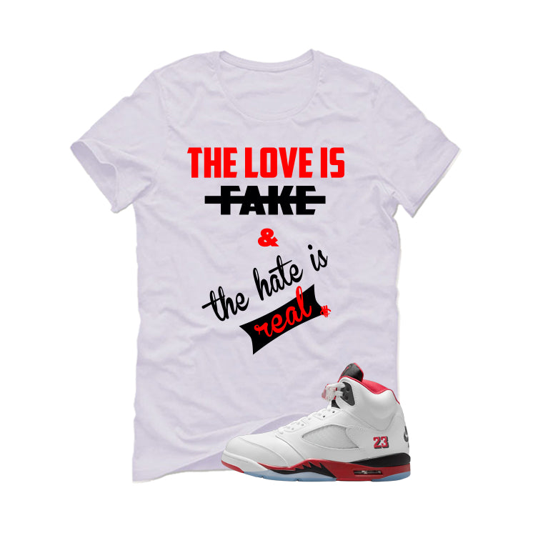 Air Jordan 5 Fire Red Black Tongue White T-Shirt (Love Is product image 2