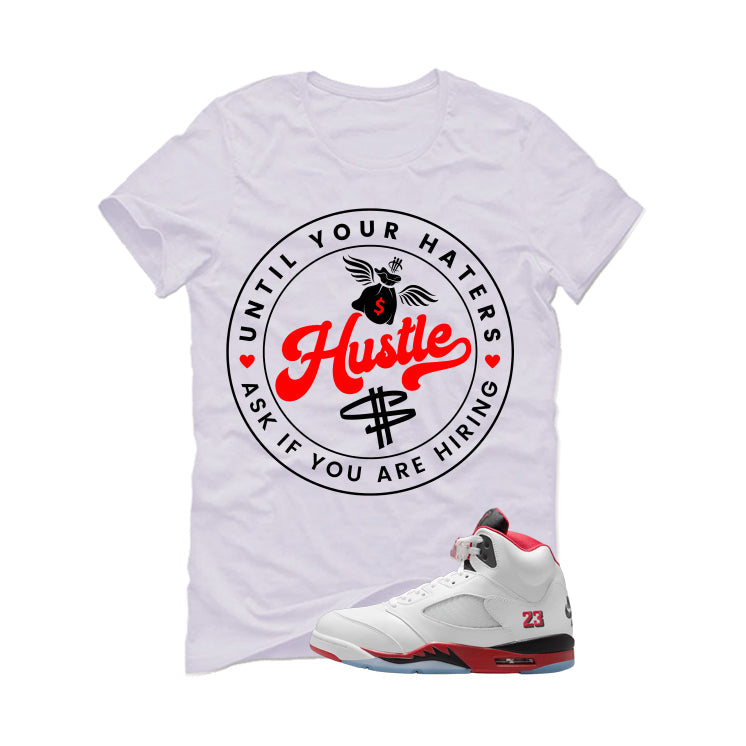 Air Jordan 5 Fire Red Black Tongue White T-Shirt (Haters product image 2