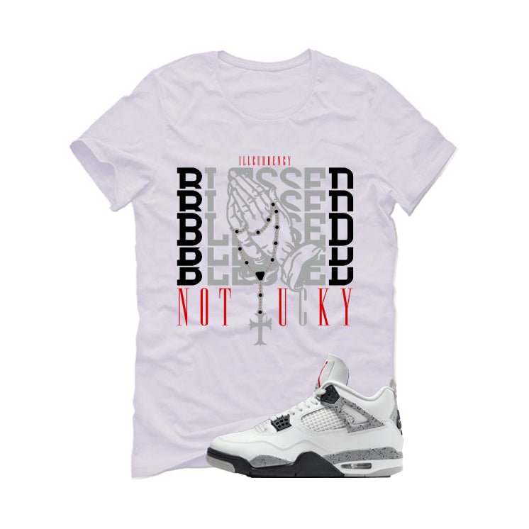 Air Jordan 4 White Cement T-Shirt (Blessed not lucky) product image 2