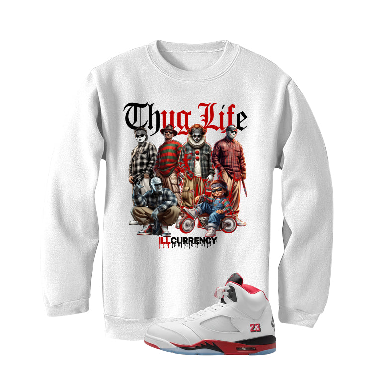 Air Jordan 5 Fire Red Black Tongue White T-Shirt (Thug Life product image 4