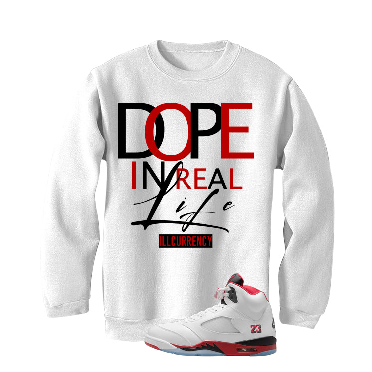 Air Jordan 5 Fire Red Black Tongue White T-Shirt (DOPE) product image 4