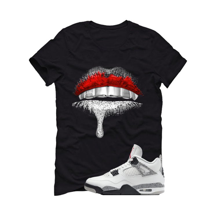 Air Jordan 4 White Cement Black T-Shirt (Lips)| illcurrency product image 2