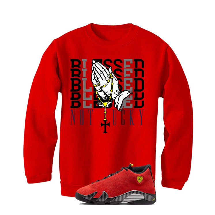 Air Jordan 14 Ferrari Red T-Shirt (Blessed not lucky) product image 4