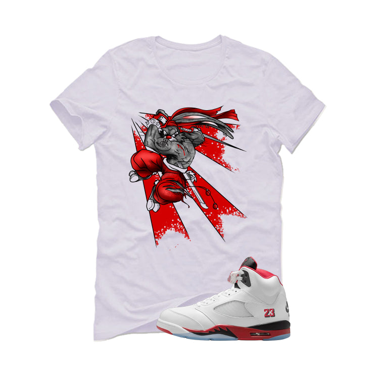 Air Jordan 5 Fire Red Black Tongue White T-Shirt (Bugs) product image 2