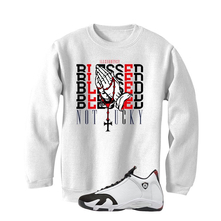Air Jordan 14 Black Toe White T-Shirt (Blessed not lucky) product image 4