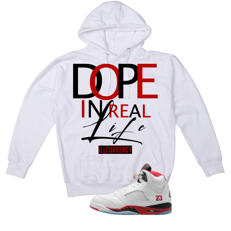 Air Jordan 5 Fire Red Black Tongue White T-Shirt (DOPE) product image 3