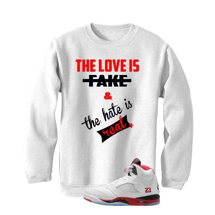 Air Jordan 5 Fire Red Black Tongue White T-Shirt (Love Is product image 4