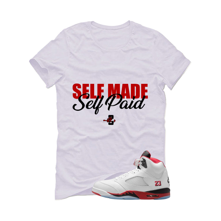 Air Jordan 5 Fire Red Black Tongue White T-Shirt (Self Made product image 2