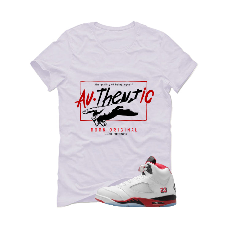 Air Jordan 5 Fire Red Black Tongue White T-Shirt product image 2
