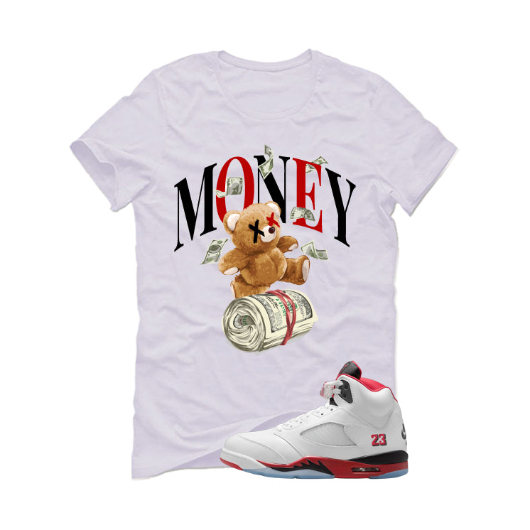 Air Jordan 5 Fire Red Black Tongue White T-Shirt (Money product image 2