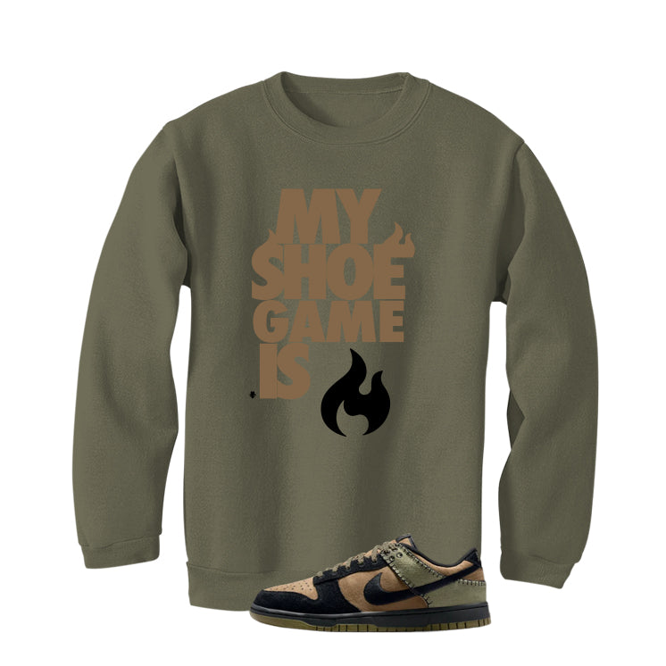 Nike Dunk Low Frankenstein Matching T-Shirt, Sweatshirts & Hoodies Military Green T-Shirt (My Shoe Game Is Fire)| illcurrency