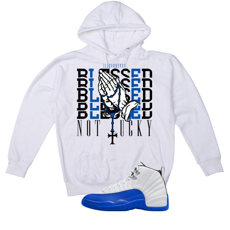 Air Jordan 12 Blueberry White T-Shirt (Blessed not lucky) product image 3