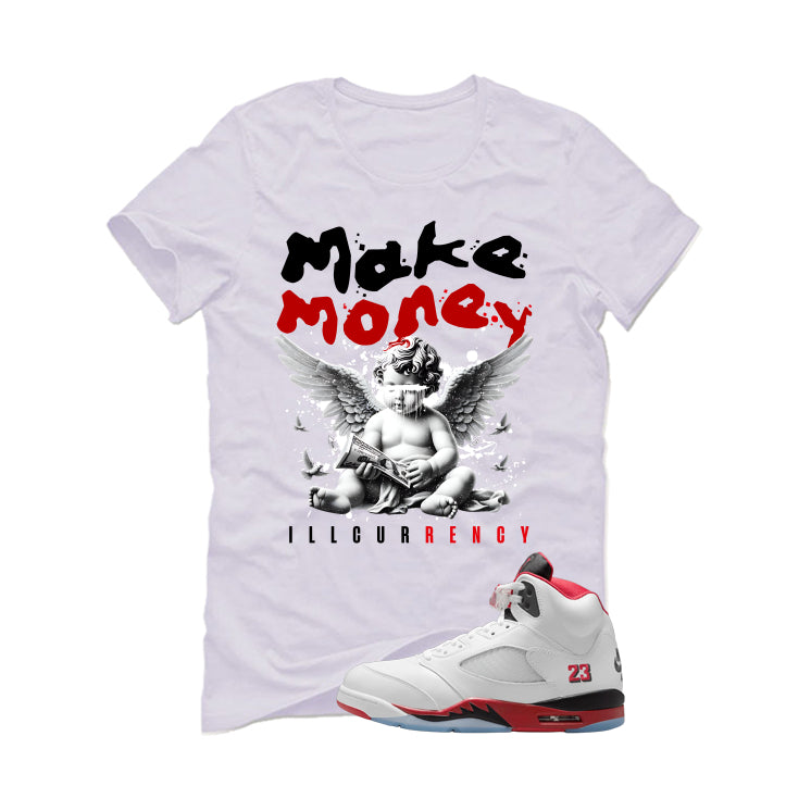 Air Jordan 5 Fire Red Black Tongue White T-Shirt (Make product image 2