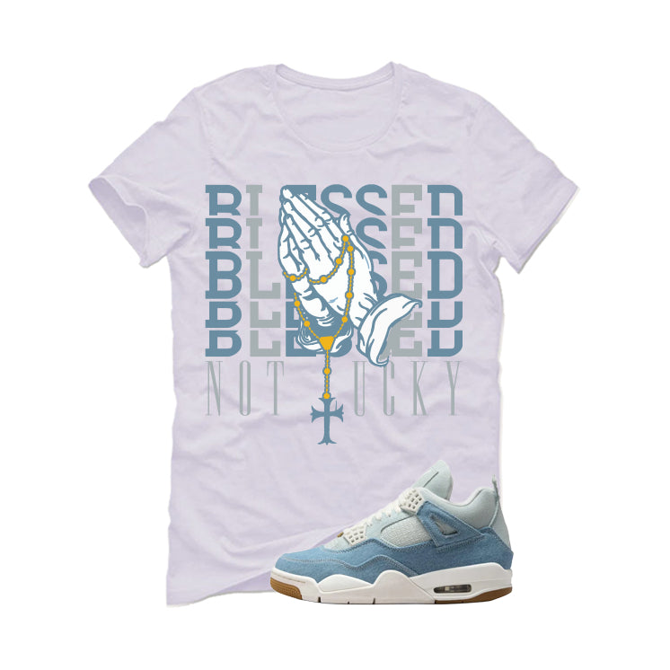 Air Jordan 4 Denim Worn Blue White T-Shirt (Blessed not product image 2