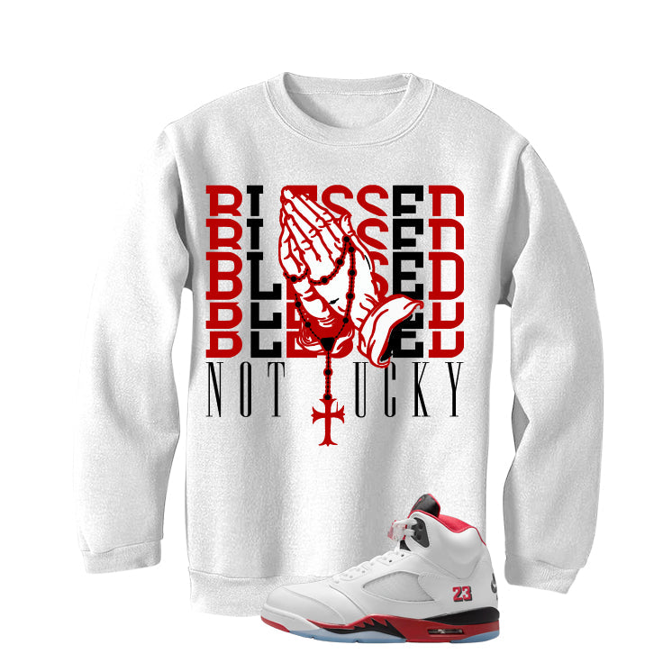 Air Jordan 5 Fire Red Black Tongue White T-Shirt (Blessed product image 4
