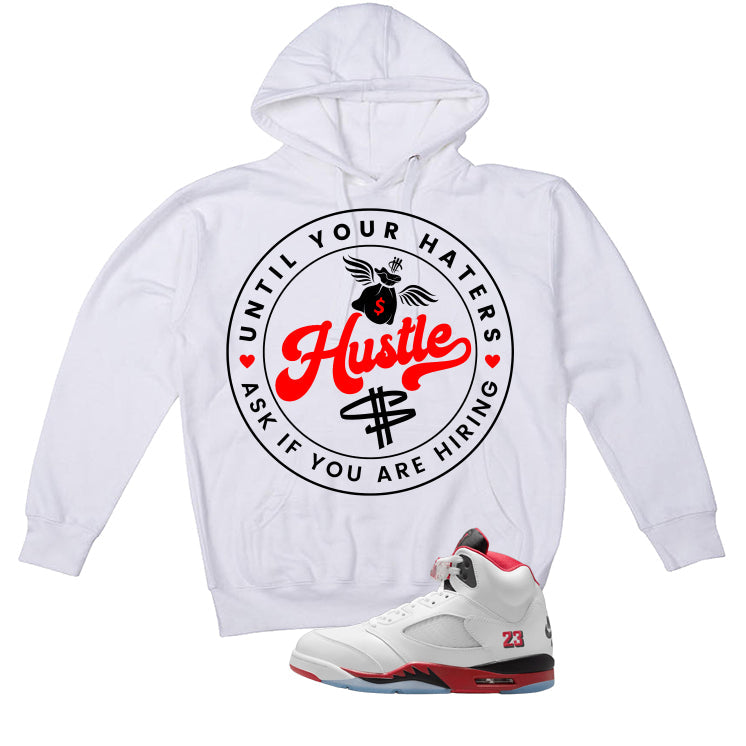 Air Jordan 5 Fire Red Black Tongue White T-Shirt (Haters product image 3