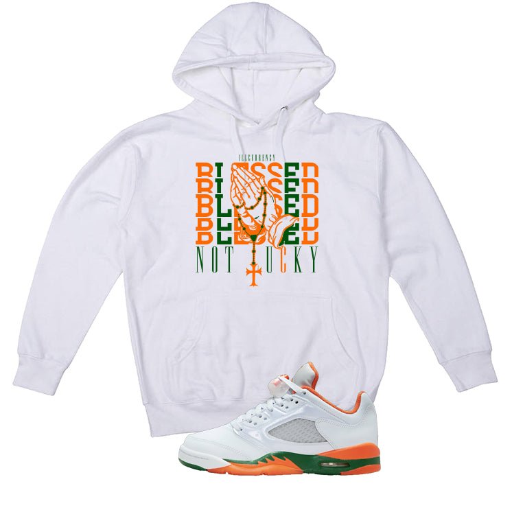 Air Jordan 5 GS Miami Hurricanes White T-Shirt (Blessed not product image 3