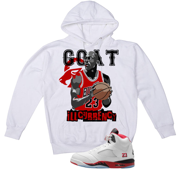 Air Jordan 5 Fire Red Black Tongue White T-Shirt (MJ GOAT) product image 3