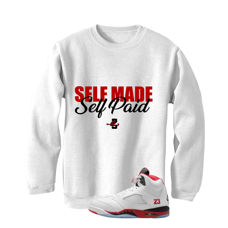 Air Jordan 5 Fire Red Black Tongue White T-Shirt (Self Made product image 4