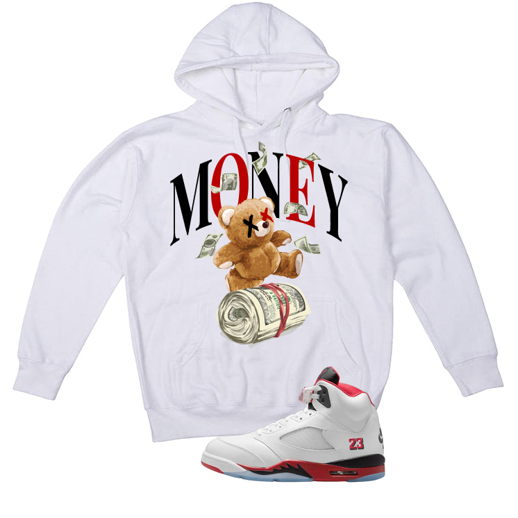 Air Jordan 5 Fire Red Black Tongue White T-Shirt (Money product image 3