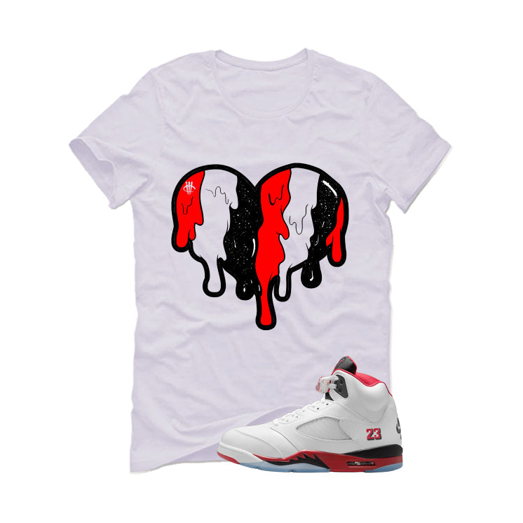 Air Jordan 5 Fire Red Black Tongue White T-Shirt (Heart) product image 2