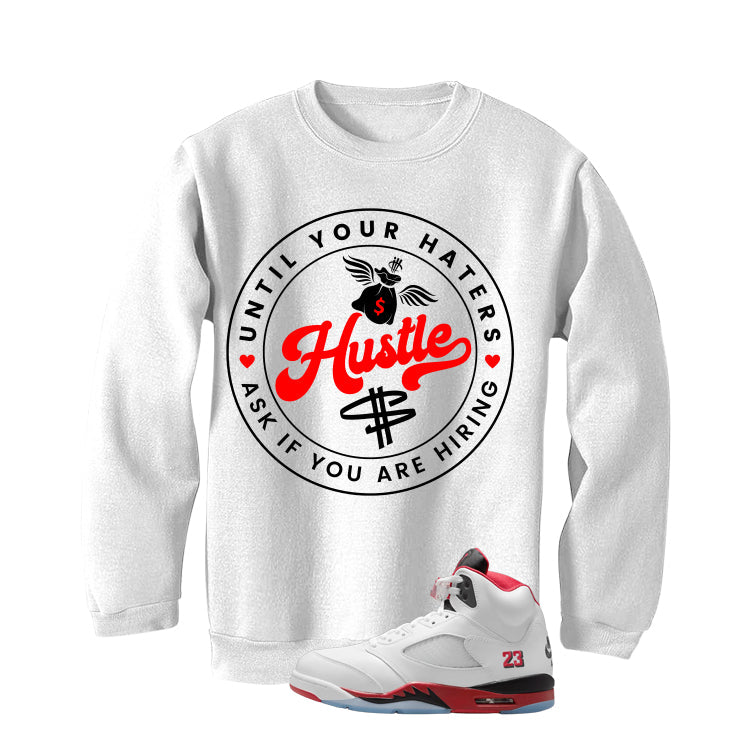 Air Jordan 5 Fire Red Black Tongue White T-Shirt (Haters product image 4