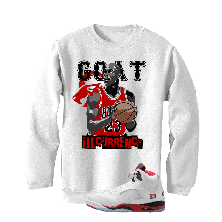 Air Jordan 5 Fire Red Black Tongue White T-Shirt (MJ GOAT) product image 4