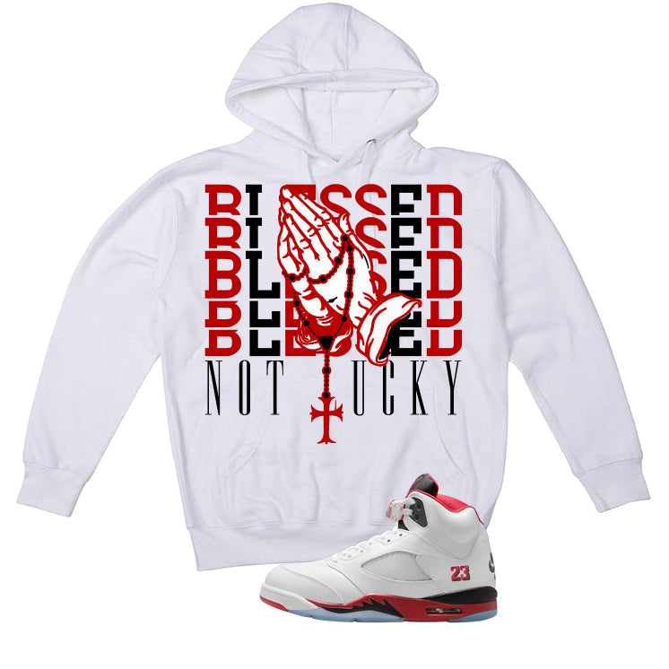 Air Jordan 5 Fire Red Black Tongue White T-Shirt (Blessed product image 3