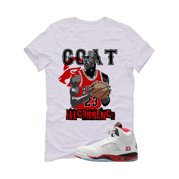 Air Jordan 5 Fire Red Black Tongue White T-Shirt (MJ GOAT) product image 2