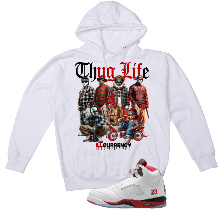Air Jordan 5 Fire Red Black Tongue White T-Shirt (Thug Life product image 3