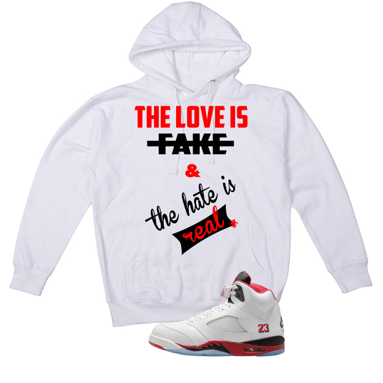 Air Jordan 5 Fire Red Black Tongue White T-Shirt (Love Is product image 3