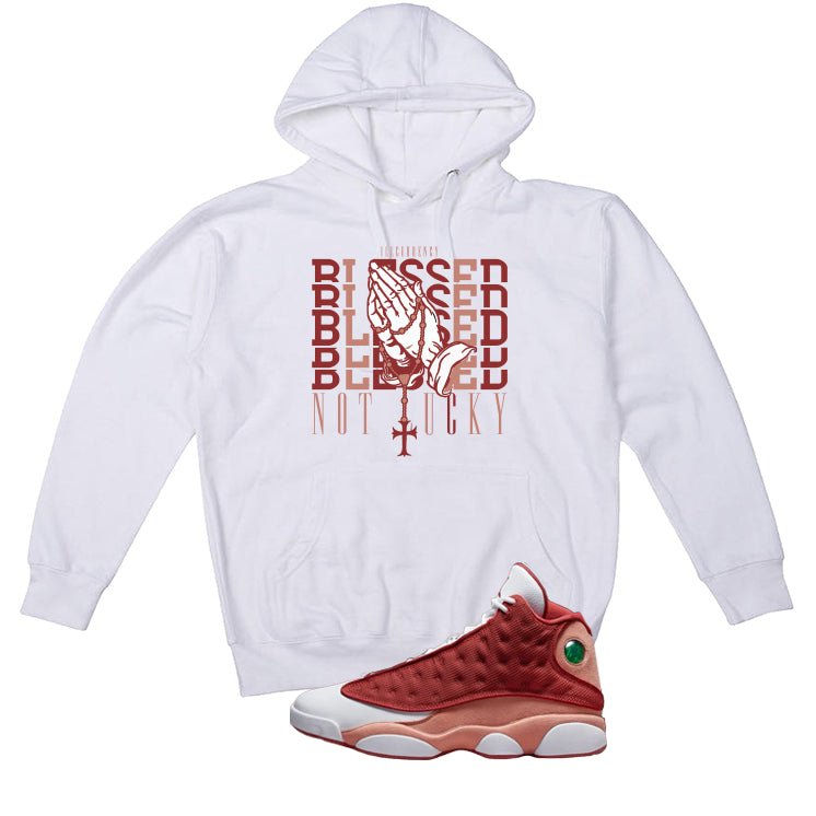 Air Jordan 13 Dune Red White T-Shirt (Blessed not lucky) product image 3
