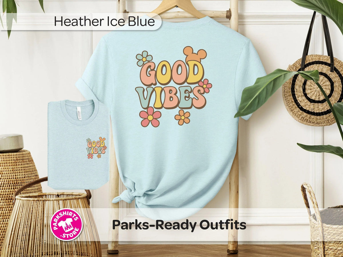 Disney Good Vibes Shirt, Retro 70s Mickey Ears Tee, Pastel product image 3