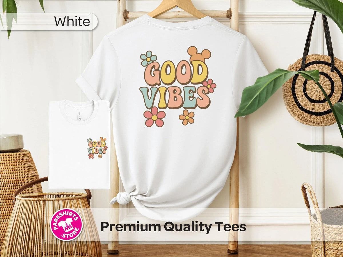 Disney Good Vibes Shirt, Retro 70s Mickey Ears Tee, Pastel product image 1