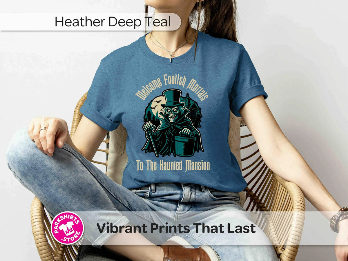 Haunted Mansion Shirt, Welcome Foolish Mortals Tee, Tan Print Spooky Disney Shirt, Halloween Park Tee, Haunted Disney Vacation