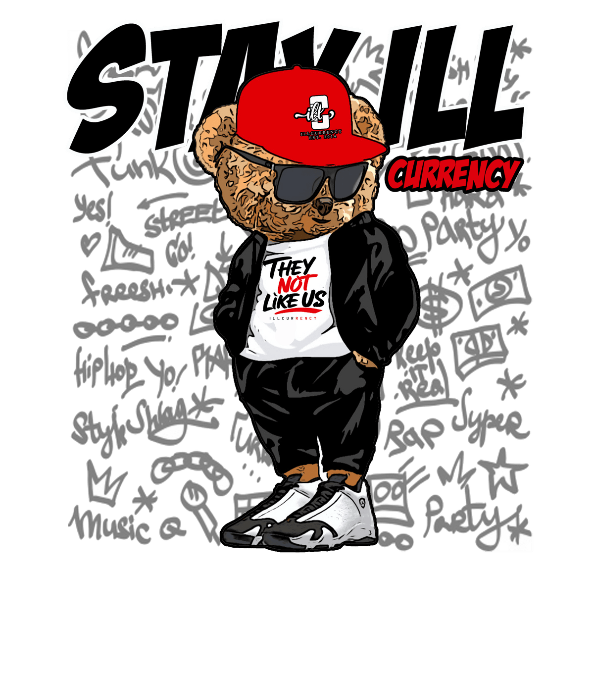 Air Jordan 14 Black Toe White T-Shirt (Stay ill Bear) product image 1