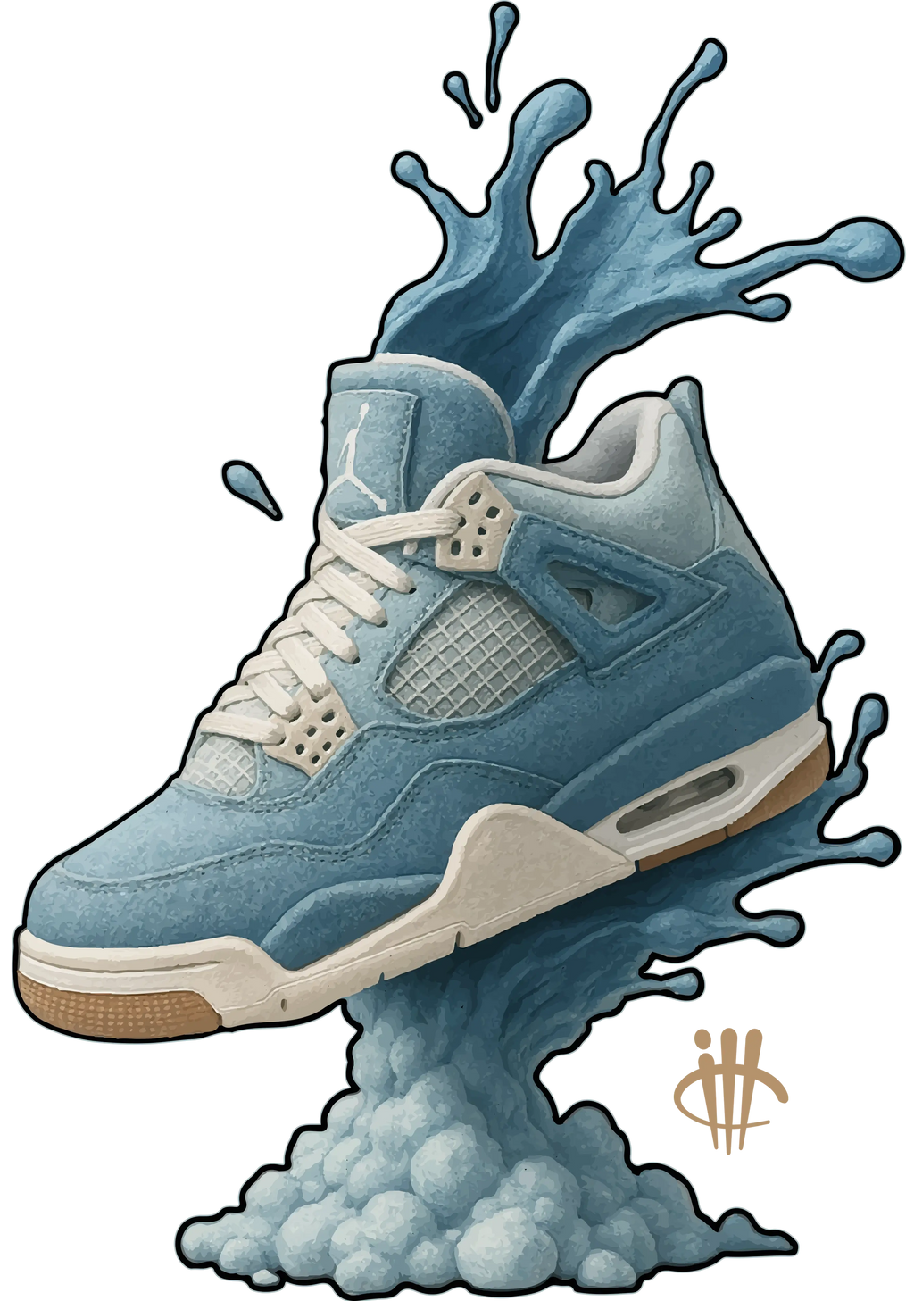 Air Jordan 4 Denim Worn Blue Black T-Shirt (Splash Shoe)| illcurrency