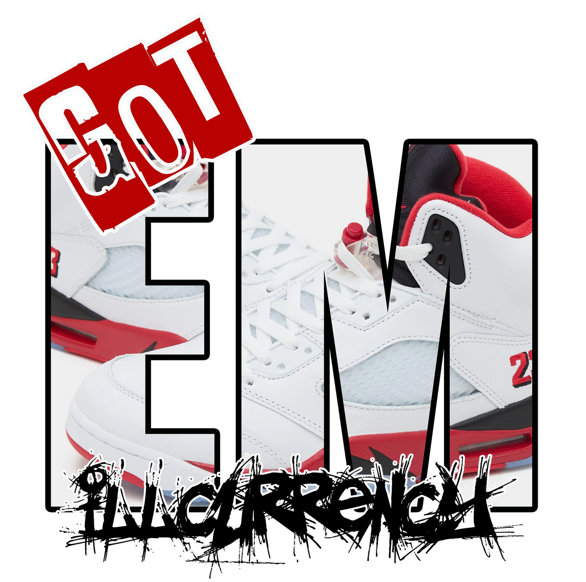 Air Jordan 5 Fire Red Black Tongue White T-Shirt (GOT EM) product image 1